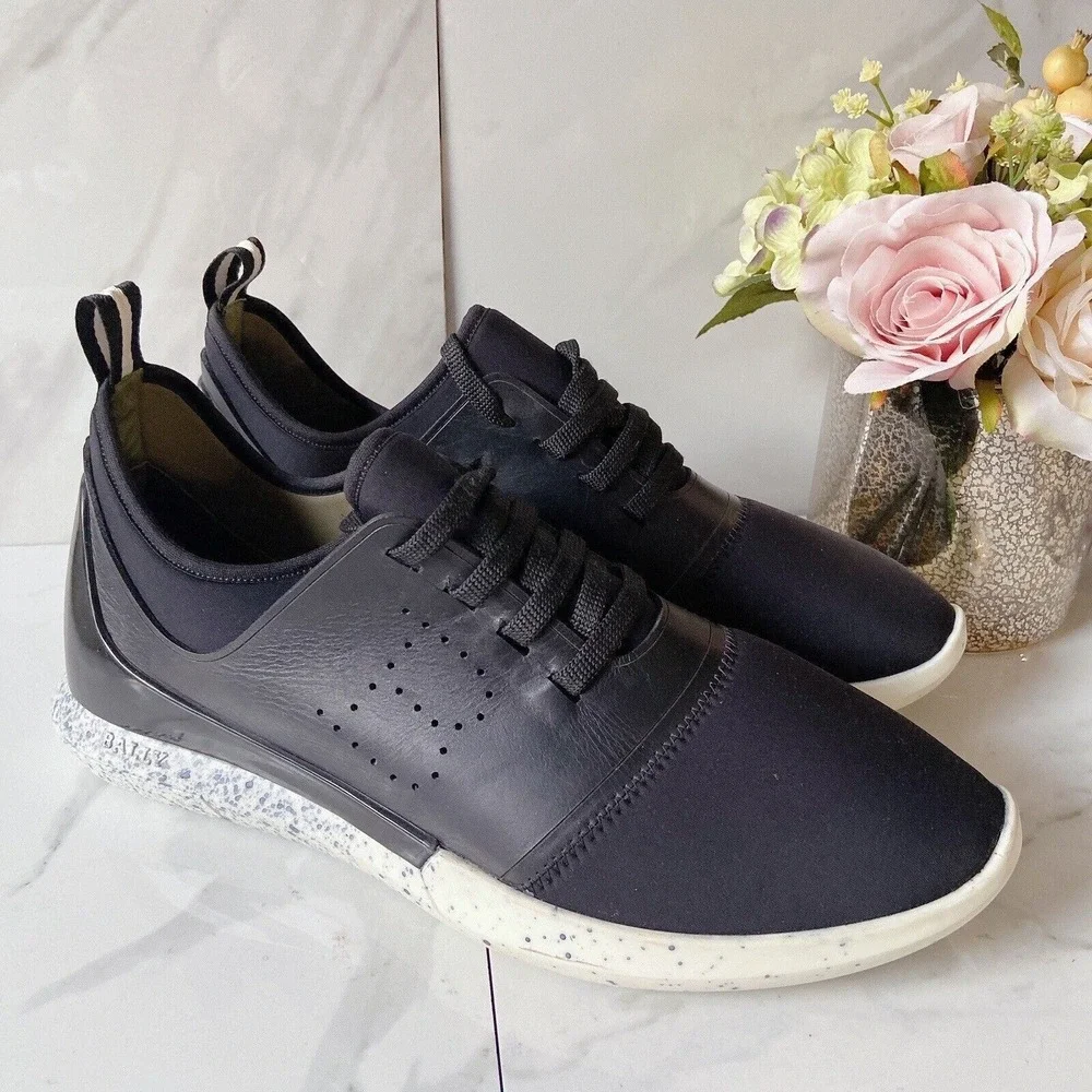 NEW BALLY Mens Logo Avro Leather & Neoprene Lace Up Trainer Sneakers Black US 8